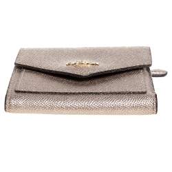 Pre Owned Coach Metallic Rose Gold Leather Colorblock Trifold Wallet 
