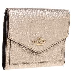 Pre Owned Coach Metallic Rose Gold Leather Colorblock Trifold Wallet 