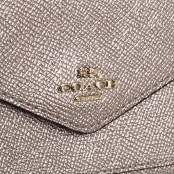 Pre Owned Coach Metallic Rose Gold Leather Colorblock Trifold Wallet 