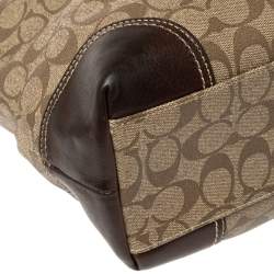Pre Owned Coach Beige/Brown Signature Coated Canvas and Leather Heritage Stripe Tote