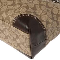 Pre Owned Coach Beige/Brown Signature Coated Canvas and Leather Heritage Stripe Tote
