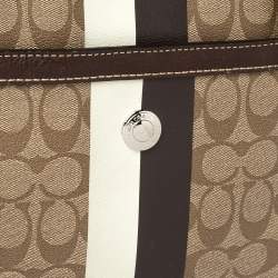 Pre Owned Coach Beige/Brown Signature Coated Canvas and Leather Heritage Stripe Tote