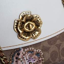 Pre Owned Coach Brown/Beige Prairie Floral Print Signature Coated Canvas and Leather Shoulder Bag