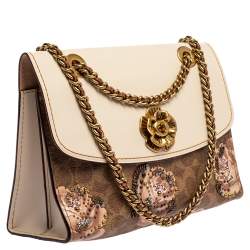 Pre Owned Coach Brown/Beige Prairie Floral Print Signature Coated Canvas and Leather Shoulder Bag