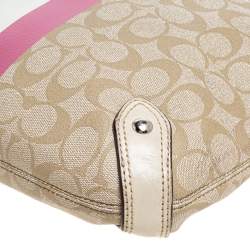 Pre Owned Coach Beige/Cream Signature Coated Canvas and Leather Hobo