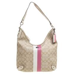 Pre Owned Coach Beige/Cream Signature Coated Canvas and Leather Hobo