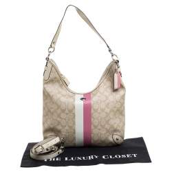 Pre Owned Coach Beige/Cream Signature Coated Canvas and Leather Hobo