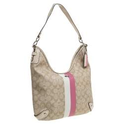 Pre Owned Coach Beige/Cream Signature Coated Canvas and Leather Hobo