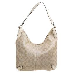 Pre Owned Coach Beige/Cream Signature Coated Canvas and Leather Hobo