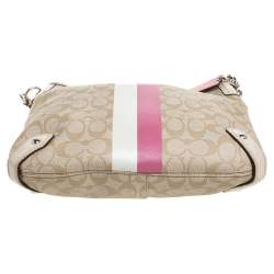Pre Owned Coach Beige/Cream Signature Coated Canvas and Leather Hobo