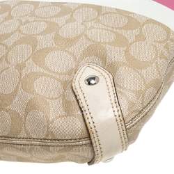 Pre Owned Coach Beige/Cream Signature Coated Canvas and Leather Hobo
