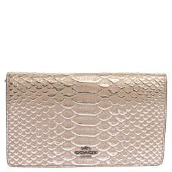 Pre Owned Coach Taupe Python Embossed Leather Callie Crossbody Bag