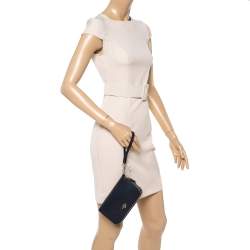 Pre Owned محفظة كوتش أكورديون جلد أزرق كحلي بحمالة معصم