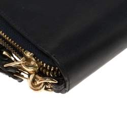 Pre Owned محفظة كوتش أكورديون جلد أزرق كحلي بحمالة معصم