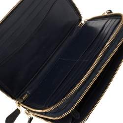 Pre Owned محفظة كوتش أكورديون جلد أزرق كحلي بحمالة معصم