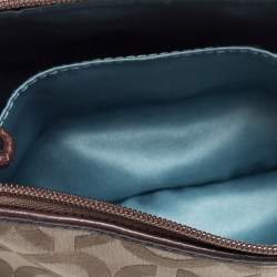 Pre Owned Coach Brown/Beige Signature Canvas and Leather Zip Shoulder Bag
