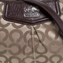 Pre Owned Coach Brown/Beige Signature Canvas and Leather Zip Shoulder Bag