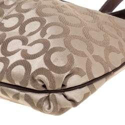 Pre Owned Coach Brown/Beige Signature Canvas and Leather Zip Shoulder Bag