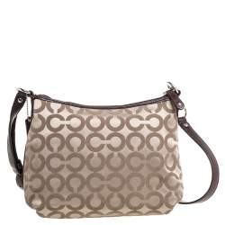 Pre Owned Coach Brown/Beige Signature Canvas and Leather Zip Shoulder Bag