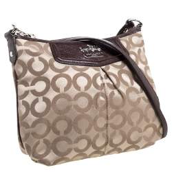 Pre Owned Coach Brown/Beige Signature Canvas and Leather Zip Shoulder Bag