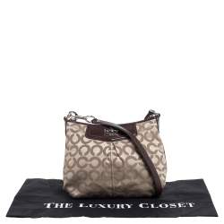 Pre Owned Coach Brown/Beige Signature Canvas and Leather Zip Shoulder Bag
