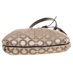Pre Owned Coach Brown/Beige Signature Canvas and Leather Zip Shoulder Bag