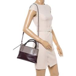 Pre Owned Coach Purple/Beige Leather Borough Colorblock Tote