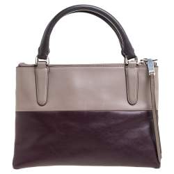 Pre Owned Coach Purple/Beige Leather Borough Colorblock Tote