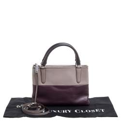 Pre Owned Coach Purple/Beige Leather Borough Colorblock Tote