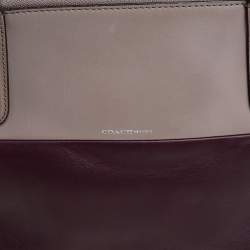 Pre Owned Coach Purple/Beige Leather Borough Colorblock Tote