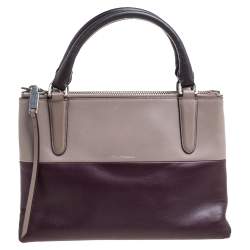 Pre Owned Coach Purple/Beige Leather Borough Colorblock Tote