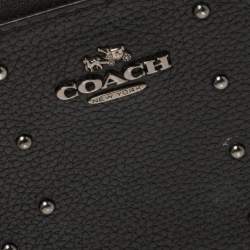 Pre Owned Coach Black Studded Leather Accordion Zip Around Wallet