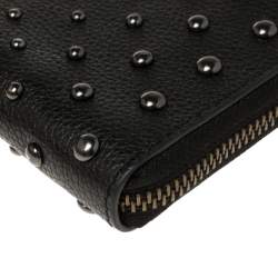 Pre Owned Coach Black Studded Leather Accordion Zip Around Wallet