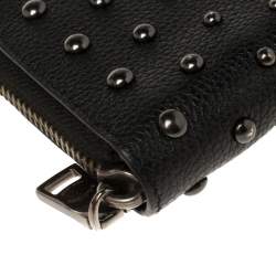Pre Owned Coach Black Studded Leather Accordion Zip Around Wallet