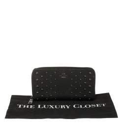 Pre Owned Coach Black Studded Leather Accordion Zip Around Wallet