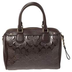 Pre Owned Coach Burgundy Leather and Patent Leather Mini Bennett Satchel