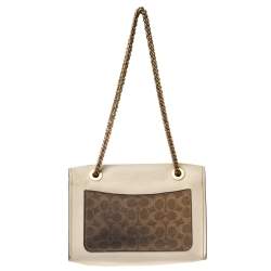 مملوكة مسبقًا حقيبة كتف كوتشي كانفاس مقوى بيج/بني بالشعار وجلد