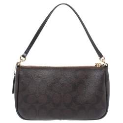 Pre Owned Coach Brown Signature Coated Canvas Crossbody Bag