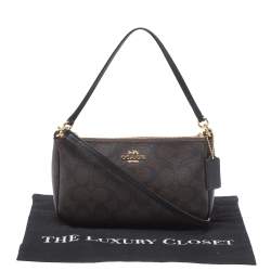 Pre Owned Coach Brown Signature Coated Canvas Crossbody Bag