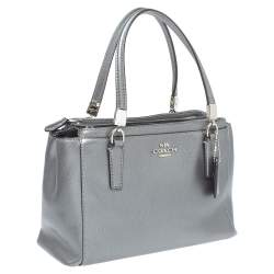 Pre Owned Coach Metallic Grey Leather Mini Christie Double Zip Tote