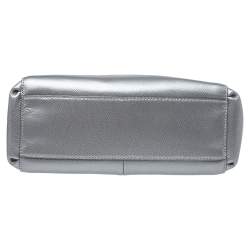 Pre Owned Coach Metallic Grey Leather Mini Christie Double Zip Tote