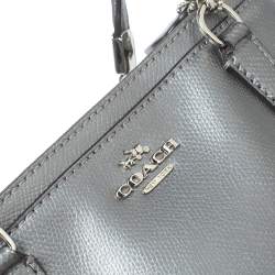 Pre Owned Coach Metallic Grey Leather Mini Christie Double Zip Tote
