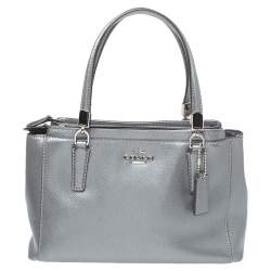 Pre Owned Coach Metallic Grey Leather Mini Christie Double Zip Tote