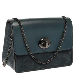 Pre Owned Coach Blue Leather and Suede Bowery Crossbody Bag