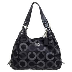Pre Owned Coach Charcoal Signature Canvas Hobo
