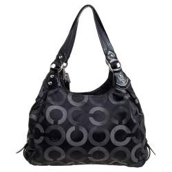 Pre Owned Coach Charcoal Signature Canvas Hobo