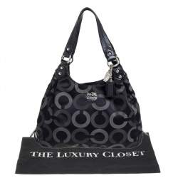 Pre Owned Coach Charcoal Signature Canvas Hobo