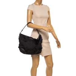 Pre Owned Coach Black Signature Canvas and Patent Leather Katarina Hobo