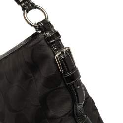Pre Owned Coach Black Signature Canvas and Patent Leather Katarina Hobo