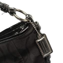 Pre Owned Coach Black Signature Canvas and Patent Leather Katarina Hobo